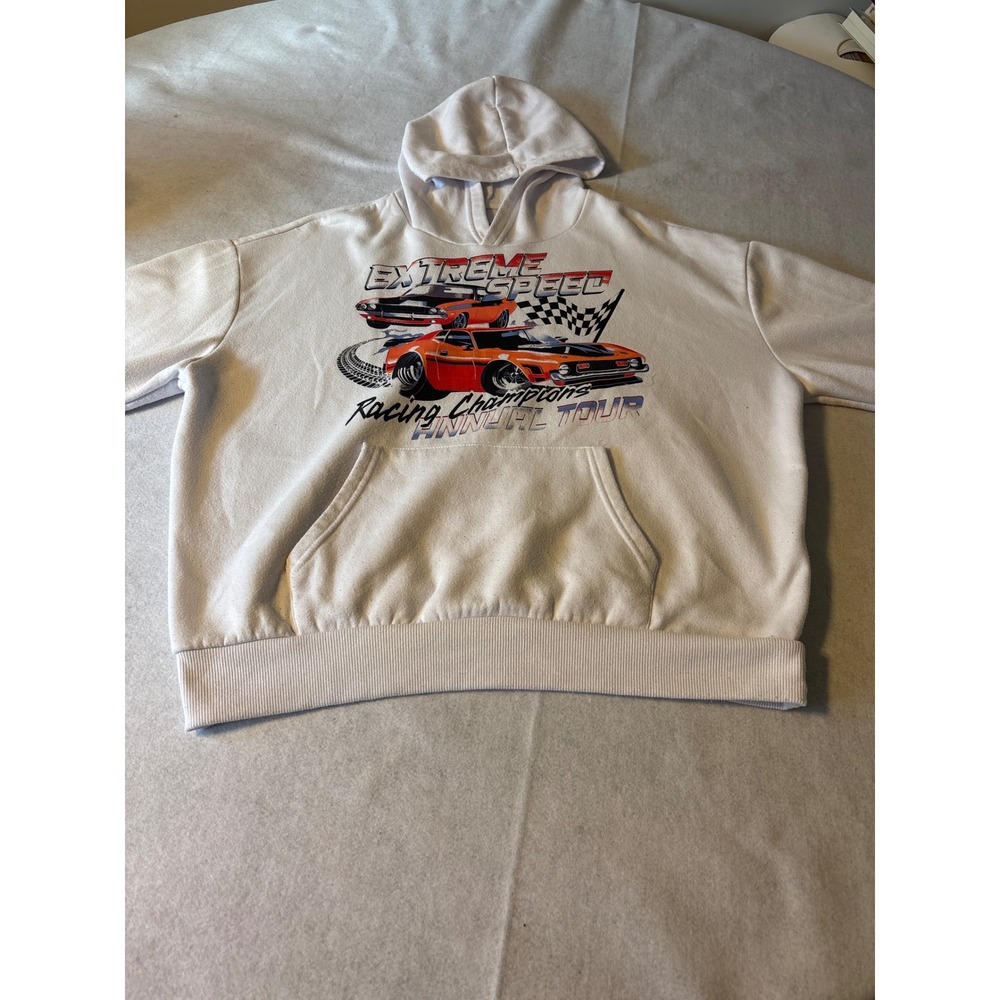 REFUGE Extreme Speed Racing Champions Graphic Hoodie White Muscle Car M